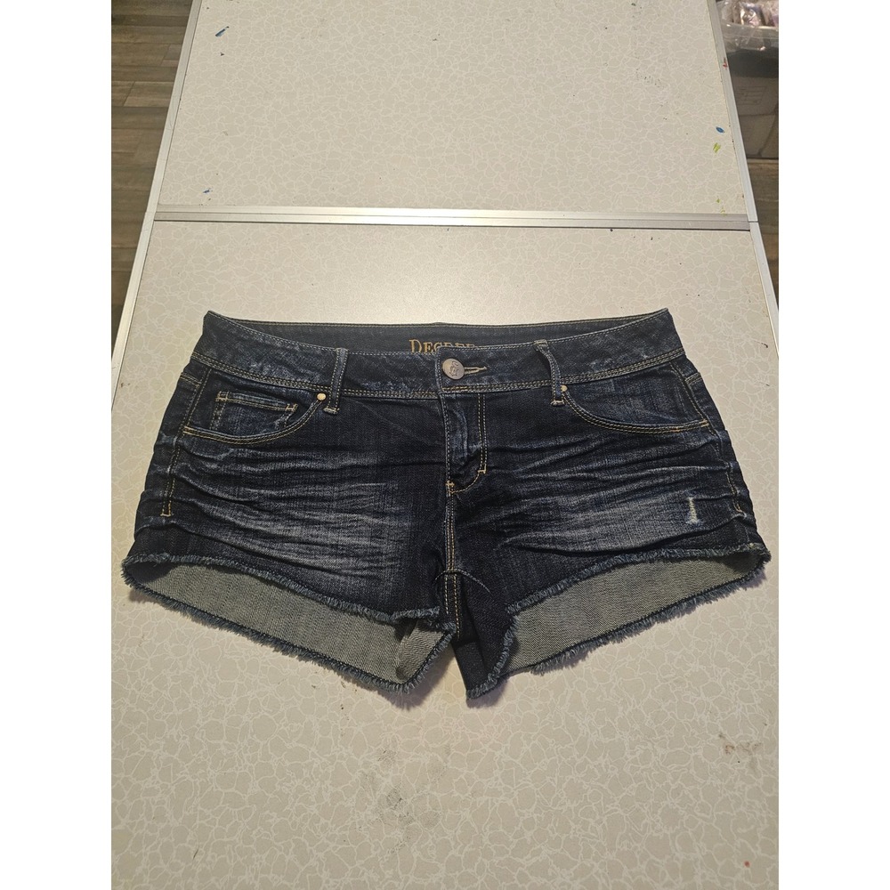 Decree Womens Dark Wash Denim Cut Off Shorts Size 9 Frayed Hem Distressed Blue